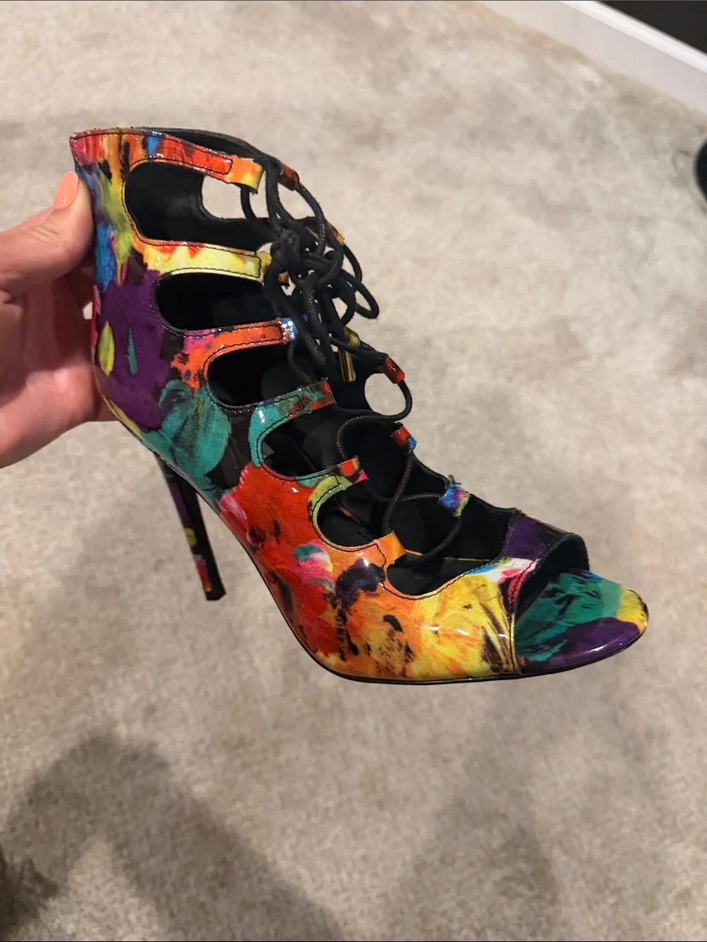 Steve Madden Stilettos heels Multicolor rainbow tie dye lace up colorful size 9